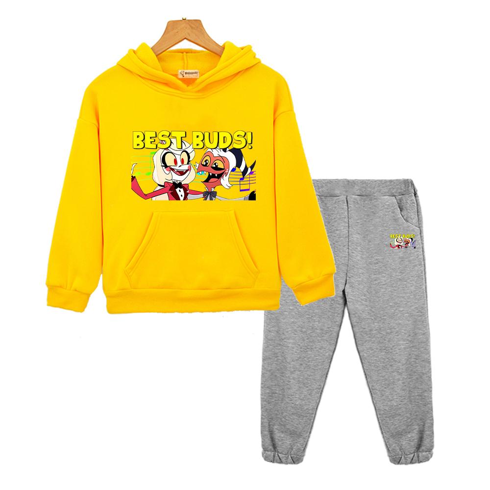 2PCS pullover+Pant Kid Boutique Clothe Autumn Helluva Boss Print Hoodie Fleece Comfortable Sweatshirt Jacket Boy Girl Spors Sets