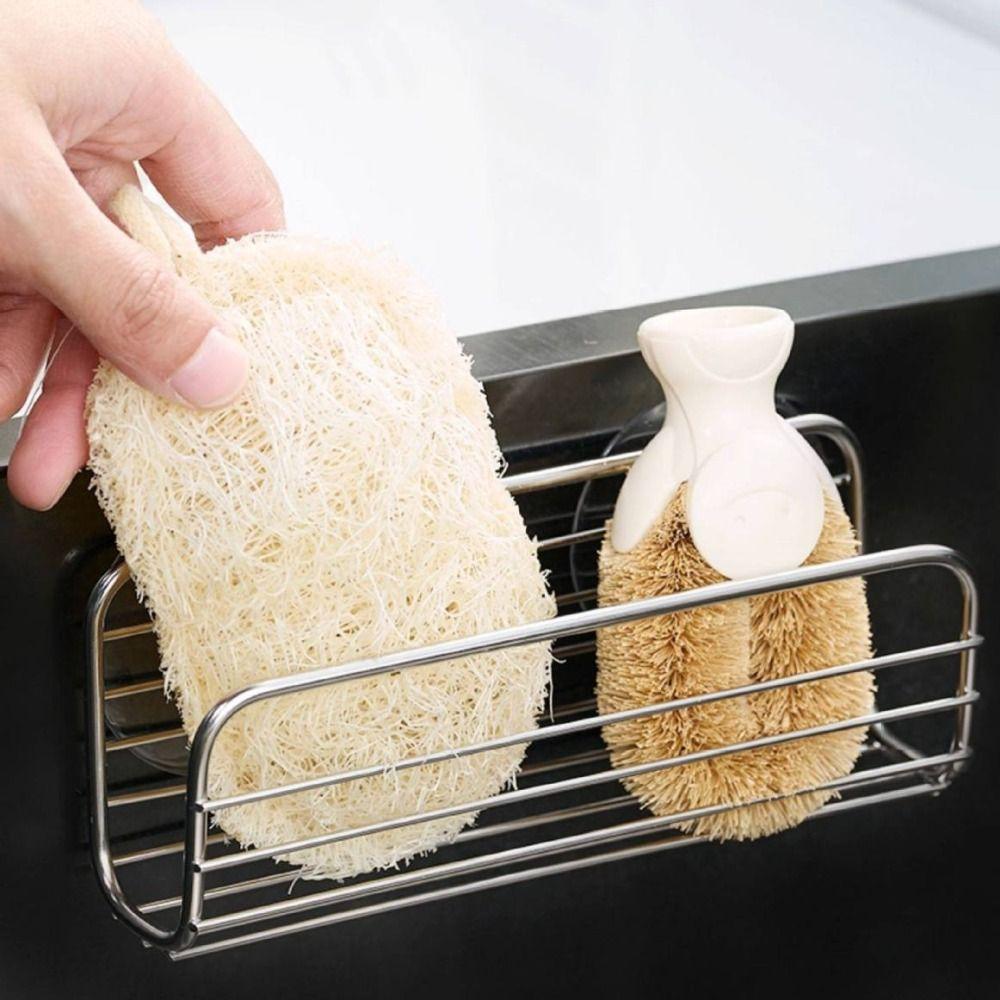 Stainless Steel Sink Storage Holder Suction Cup Dishcloth Stand Sponge Drain Rack  Bathroom