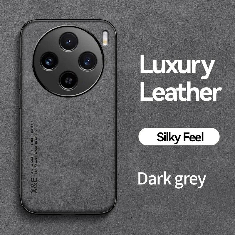 KEYSION Luxury Retro PU Leather Case for VIVO X100 Pro 5G Soft Silicone+PC Shockproof Phone Back Cover for VIVO X80 Lite