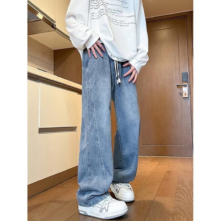 Мужские ретро-стираные винтажные широкие джинсы, мужские свободные прямые повседневные универсальные длинные брюки