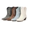 Cowboy Boots Women Embroidery Western Cowgirl Booties Ankle Pull-on Chunky Heel Shoes for Country Concert Disco Outfits