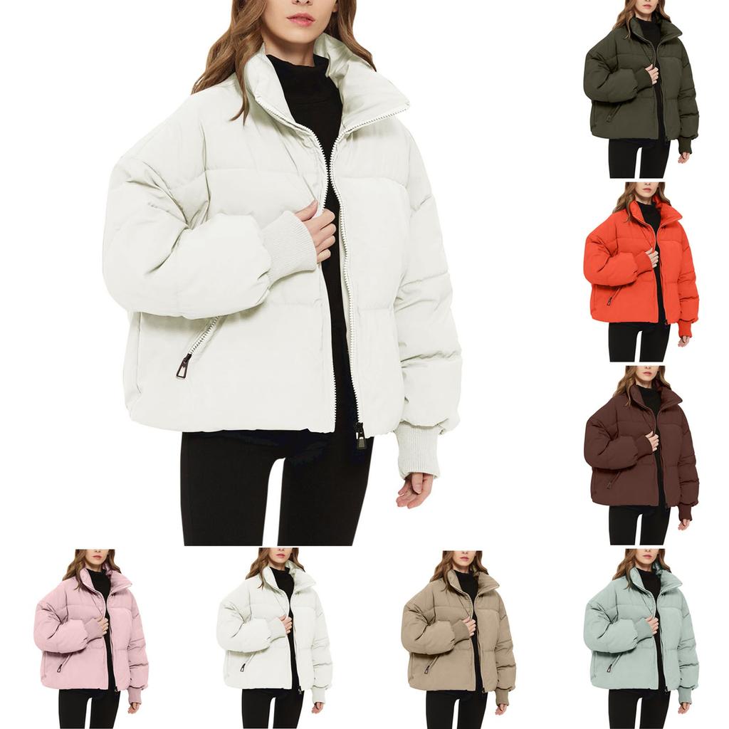 Women's Fashion Leisure Solid Color Long Sleeve Loose Stand Collar Zipper Coat Cotton Top