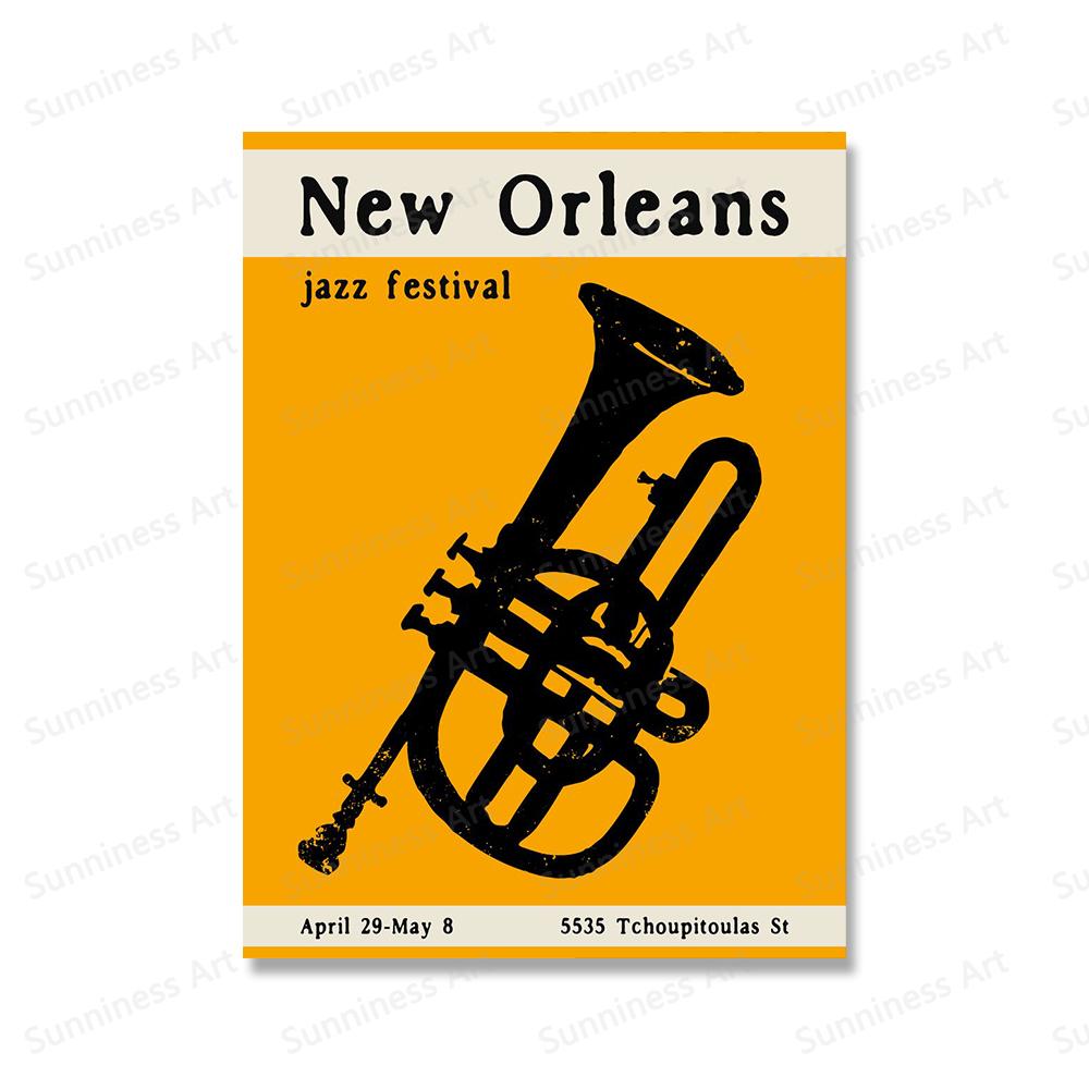 Abstract New Orleans Jazz Festival Black Cat Art Canvas Painting Nordic Posters And Prints Wall Pictures For Living Room Decor