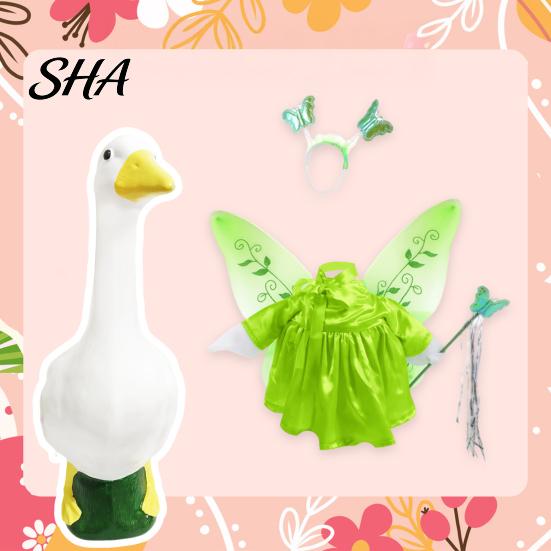 Outdoor Fairy Goose Costume 1 Set Flower Outfit, Winged Clothes And Butterfly Headwear, Outfit Porch for 23-Inch Statue Garden Yard Decoration Decor