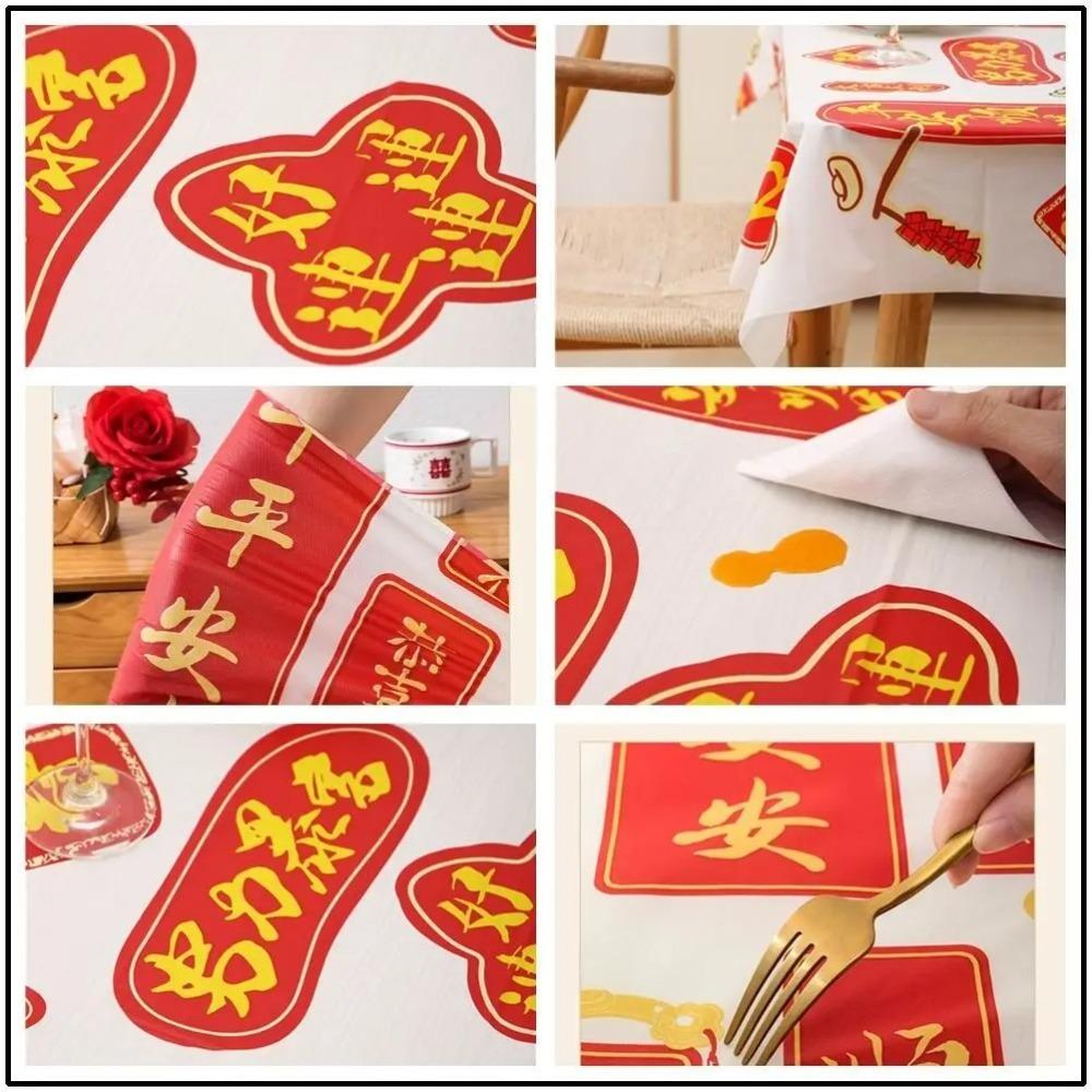 Thickened Chinese New Year Table Cloth PEVA Red Festive Table Cloth  New Year Party Supplies