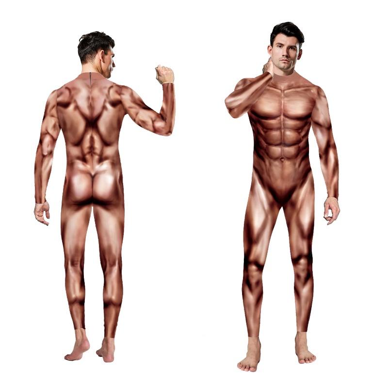 Европейский фэнтезийный мужской сценический костюм с реалистичным мышечным рисунком для театральных выступлений