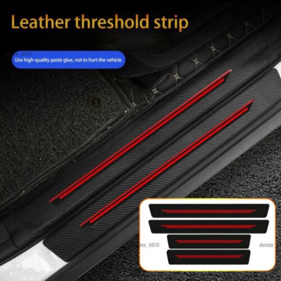 4x Red Carbon Fibre Leather Car Door Sill Protection Cover Sticker Accessories