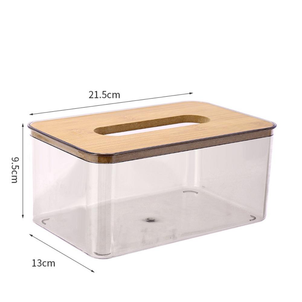 Plastic Clear Tissue Box Wooden Cover Transparent Paper Towel Box Multifunctional Durable Napkin Holder Household Use