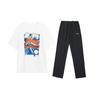 Li Ning Мультфильм Аниме Принт Узор Прямой Пуловер Короткий Рукав Топ Удобный Однотонный Длинные Брюки Повседневный Спортивный Костюм AHSU805-2+AYKU703-1