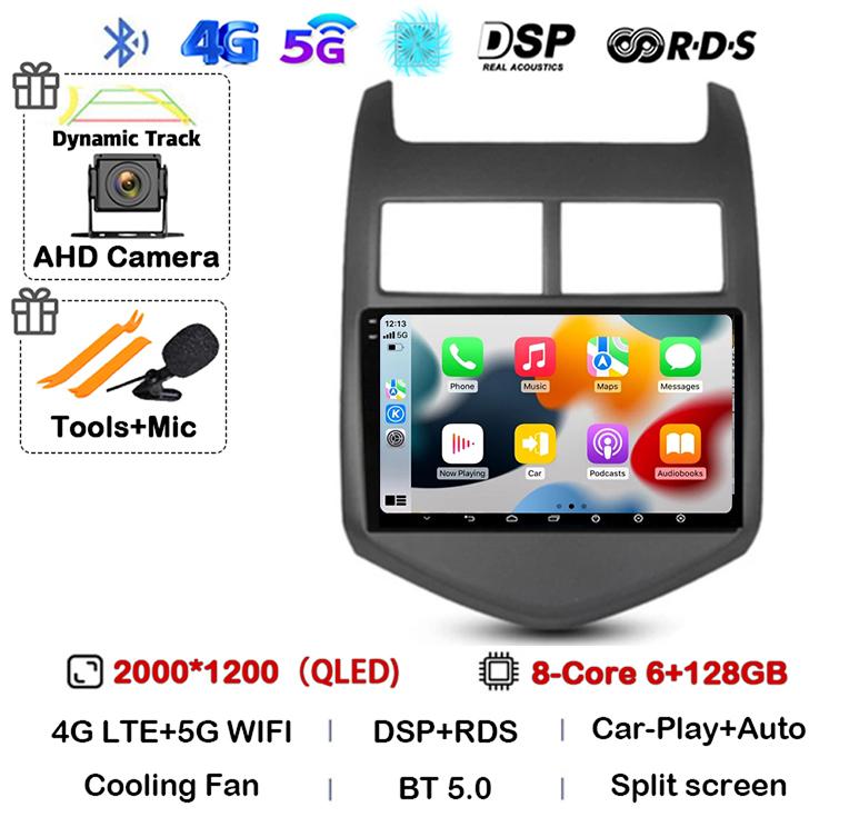 Android 14 CarPlay Auto для Chevrolet Aveo 2 Sonic T300 2011 2012 2013 2014 2015 Автомобильный радиоприемник, мультимедийный плеер, GPS, стерео, WIFI+4G
