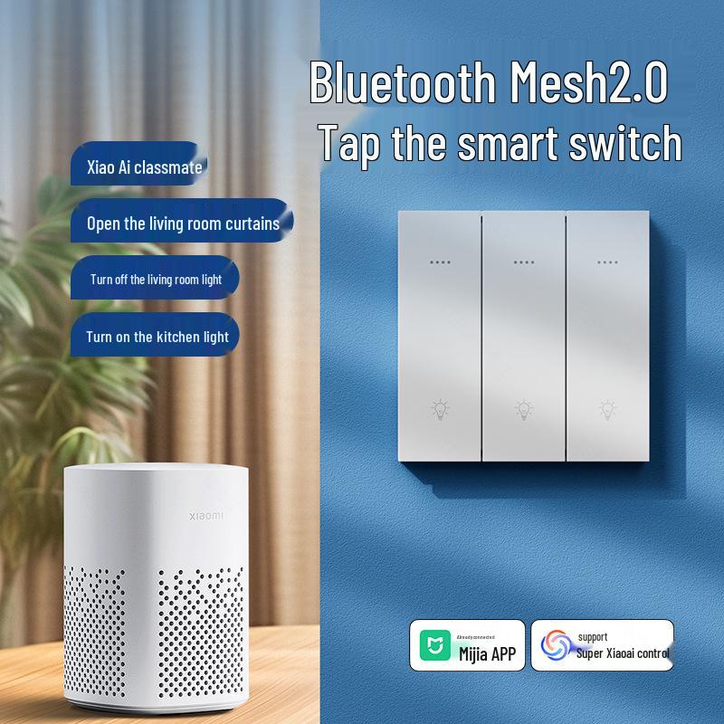 Smart Switch: Совместимость с приложением Mijia, Голосовое и сенсорное управление всем домом, Bluetooth MESH 2.0, Прямоугольный белый, Версия с нулевой фазой