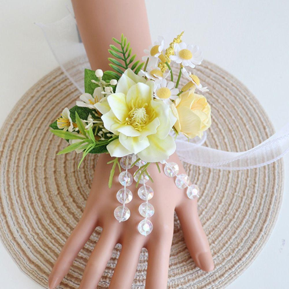Artificial Flower Bridal Corsage Magnolia Wrist Corsage Wedding Accessories