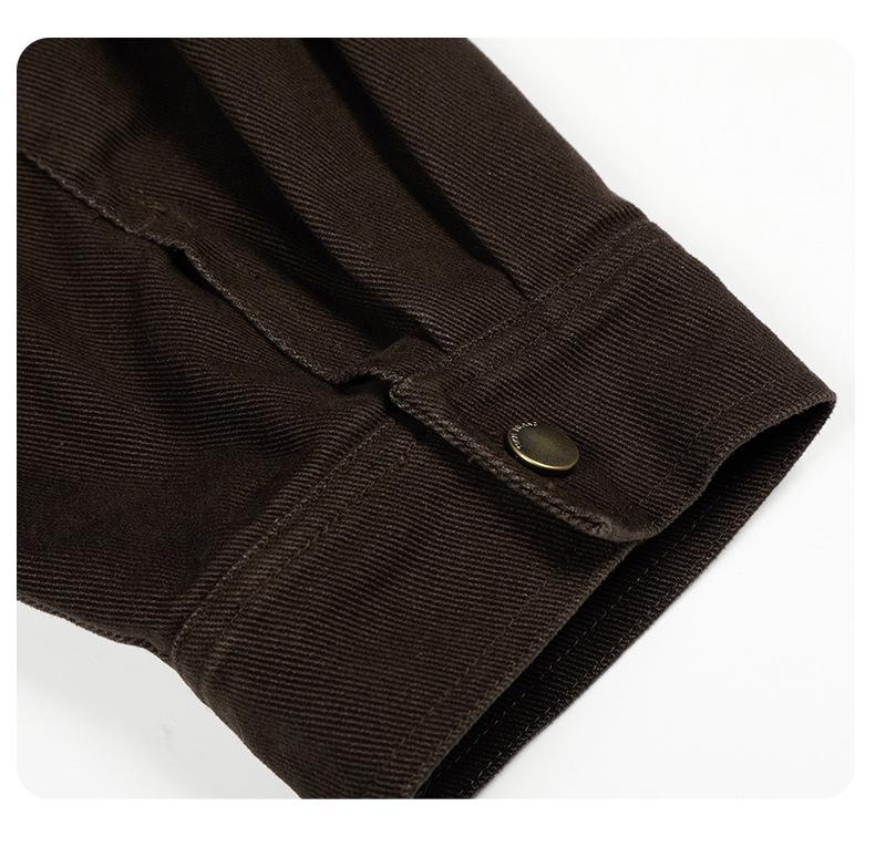 Унисекс Ретро Темно-коричневая куртка с авиационной пряжкой 11KN: Стирка, Потертый, Верхняя одежда с коротким воротником-стойкой