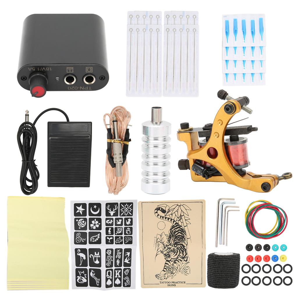 Professional Tattoo Kit Tattoo Power Supply Practice Skin Elastic Band Set for Beginners 90‑265VUS
