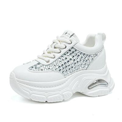 Мода 8 см Женская повседневная обувь Модные кроссовки Платформа Высокий каблук Массивные кроссовки Обувь для ходьбы Весна Осень Блестящие стразы