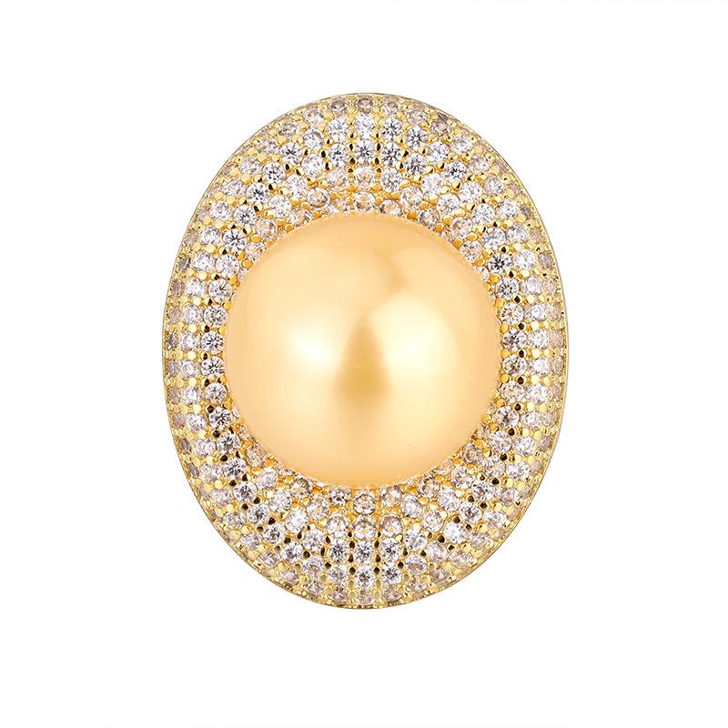 Женское кольцо Nanyang Philippine Seawater Gold Pearl Ring с инкрустацией в виде голубиного яйца и полным бриллиантом, регулируемое кольцо Vintage