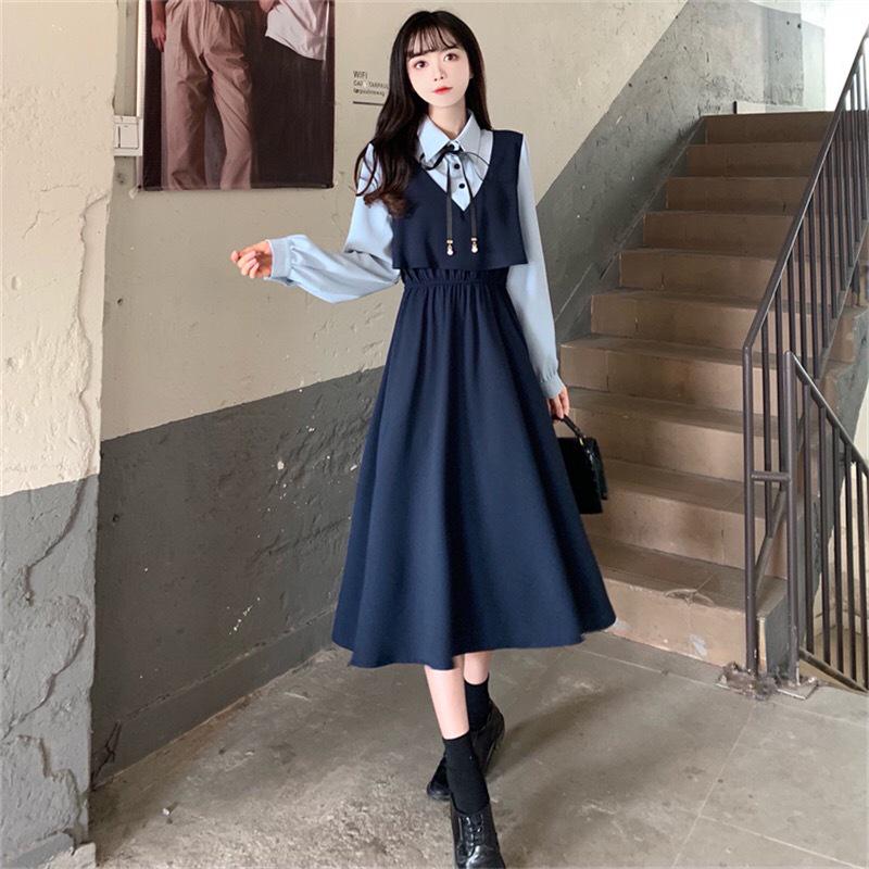 Plus-Size Women's Autumn Slimming Retro Two-Piece Dress