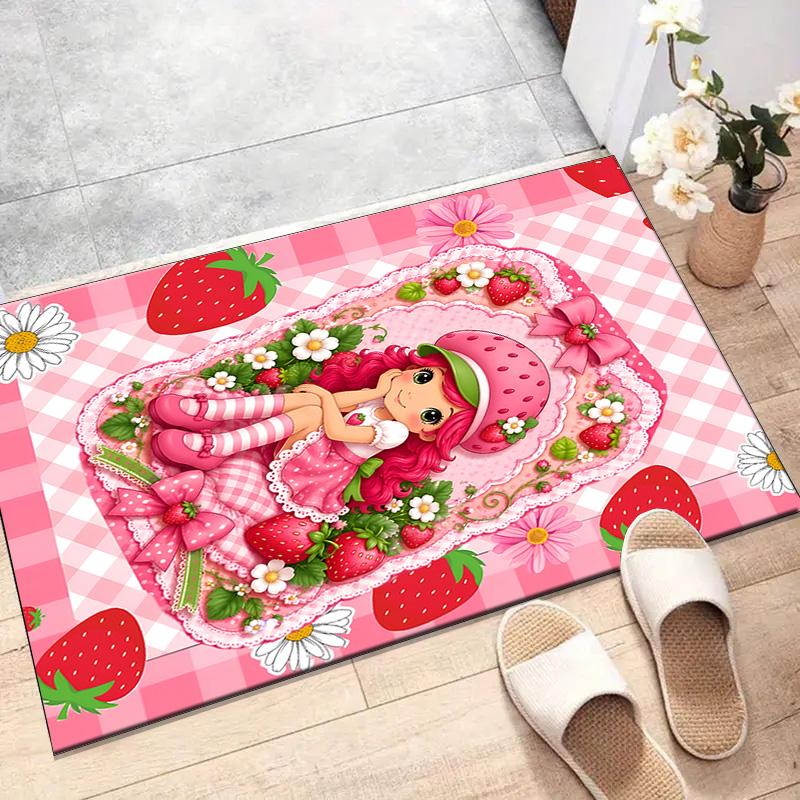 1pc Princess Strawberry Design Printed Area Rug Carpet for Bedroom Living Room Home Decor Rugs Mat Non Slip Mat Rug for Bedside