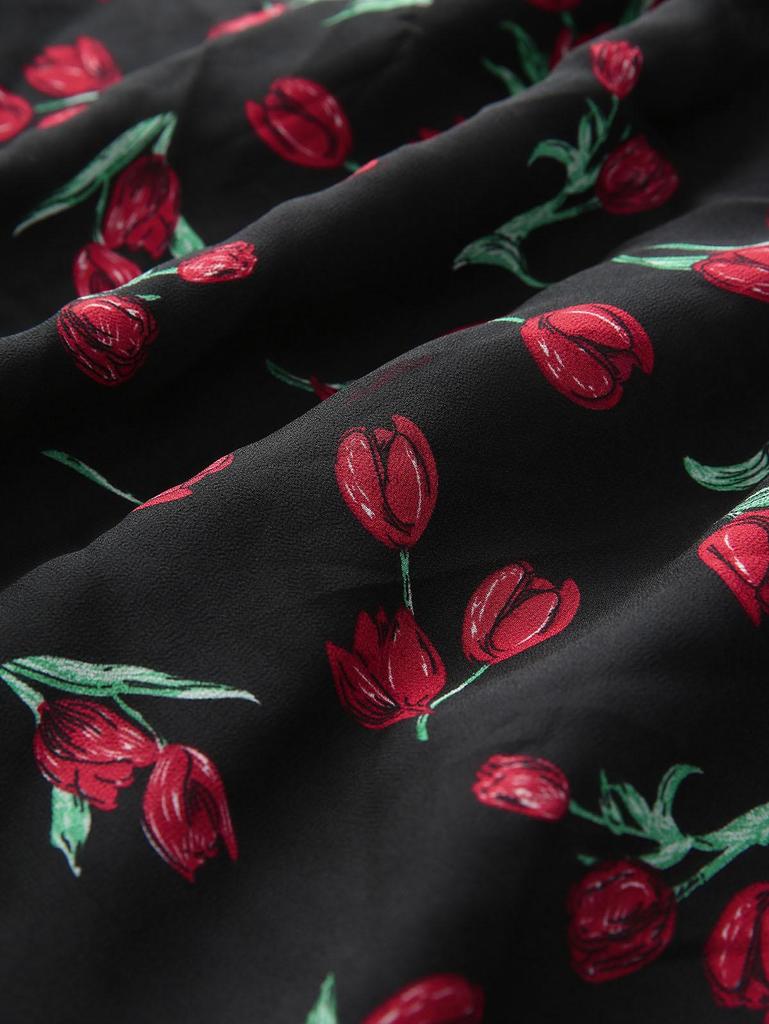 Rosegal Плюс Размер Цветочный Принт Оборки Сюрплик Тюльпан Подол Шифоновое Платье