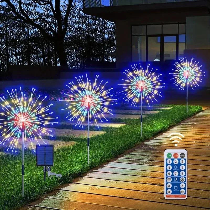 4 шт. Солнечный фейерверк, уличный водонепроницаемый светильник, 8 режимов освещения, декоративные наземные светильники для наружного сада, патио, газона