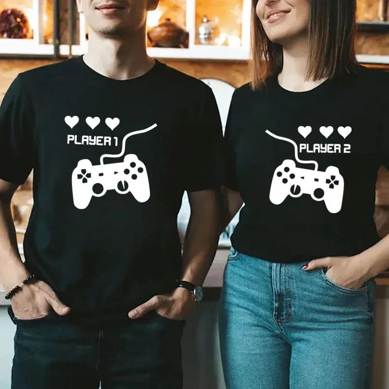Couple T Shirt Layer 1 and Player 2 Game Graphic Tshirts Harajuku Men Women Tee Shirt Summer Short Sleeve Lovers Couple T-shirt
