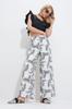 Women's Trousers New Season Fashion Black Floral Patterned Linen Woven Palazzo Trousers