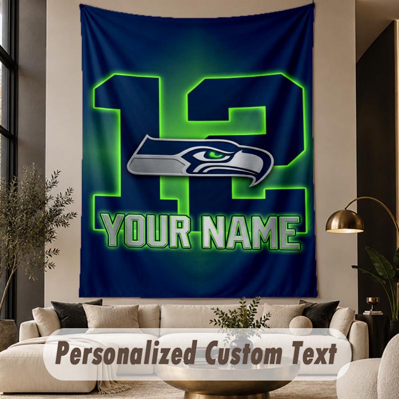 Custom Text Tapestry Seattle Seahawks Print Wall Tapestry Indoor Living Room Wall Decor