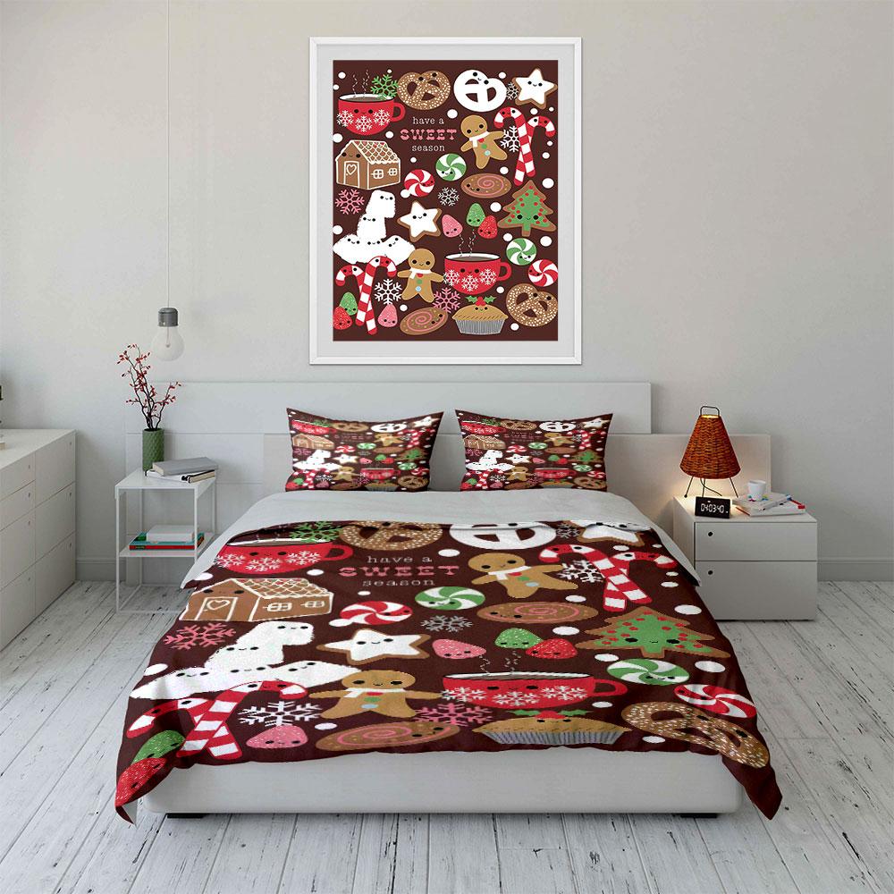 Gingerbread cookies, candy canes. Bedding sets Duvet cover sets Duvet covers Pillowcases(1 * Duvet Cover 2 * Pillowcases without duvet insert)