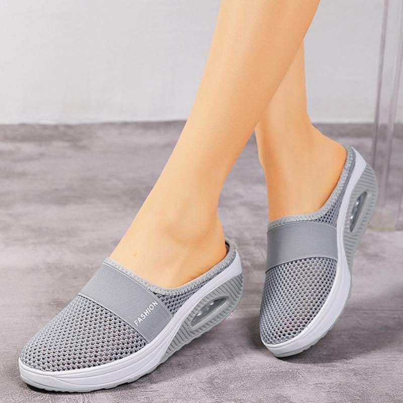 Slip-on Women's Slippers Thick Bottom Air Cushion Hollow Mesh Breathable Slippers Woman