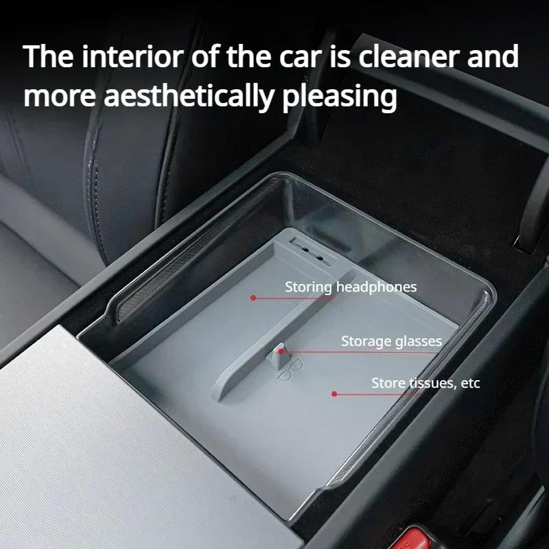 Central Control Storage Box for Tesla Model 3 Highland/Model Y Juniper Transparent Armbox Storage Box Silicone Pad Accessories