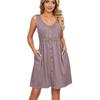 Solid Color Sleeveless Waist-tied Dress, Button Pocket Crew Neck Split Midi Dress, Spring Summer Casual Dress for Women Europe America Cross Border