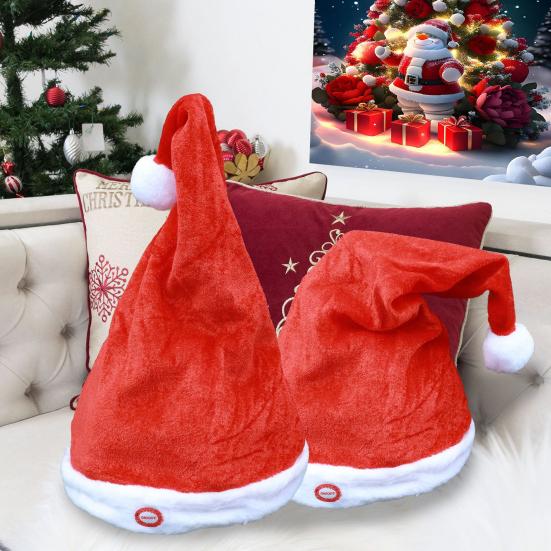 Electric Christmas Hat Plush Singing Dancing Santa Hat Funny Light Up Swing Velvet Hat for Xmas New Year Party Supplies
