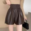 Autumn/Winter 2023 Women's High Waist PU Leather A-Line Shorts - Versatile, Slim Fit, Elastic Waist, Wide-Leg Design.