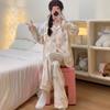 Korean Women's Pajamas Autumn Spring Long Sleeve Soft Sleepwear Set Floral Cute Cartoon Pyjama Woman Home Nightwear Set Cardigan