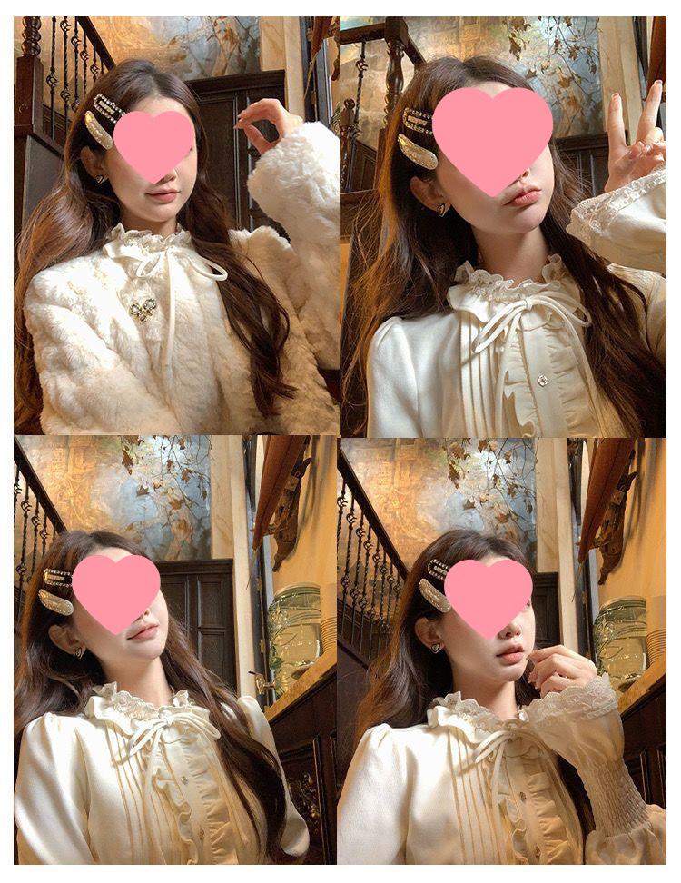 Cream Bagel French Sweet Age-Reducing Lace Ruffle Slimming Blouse - Women's Autumn Court Style Top