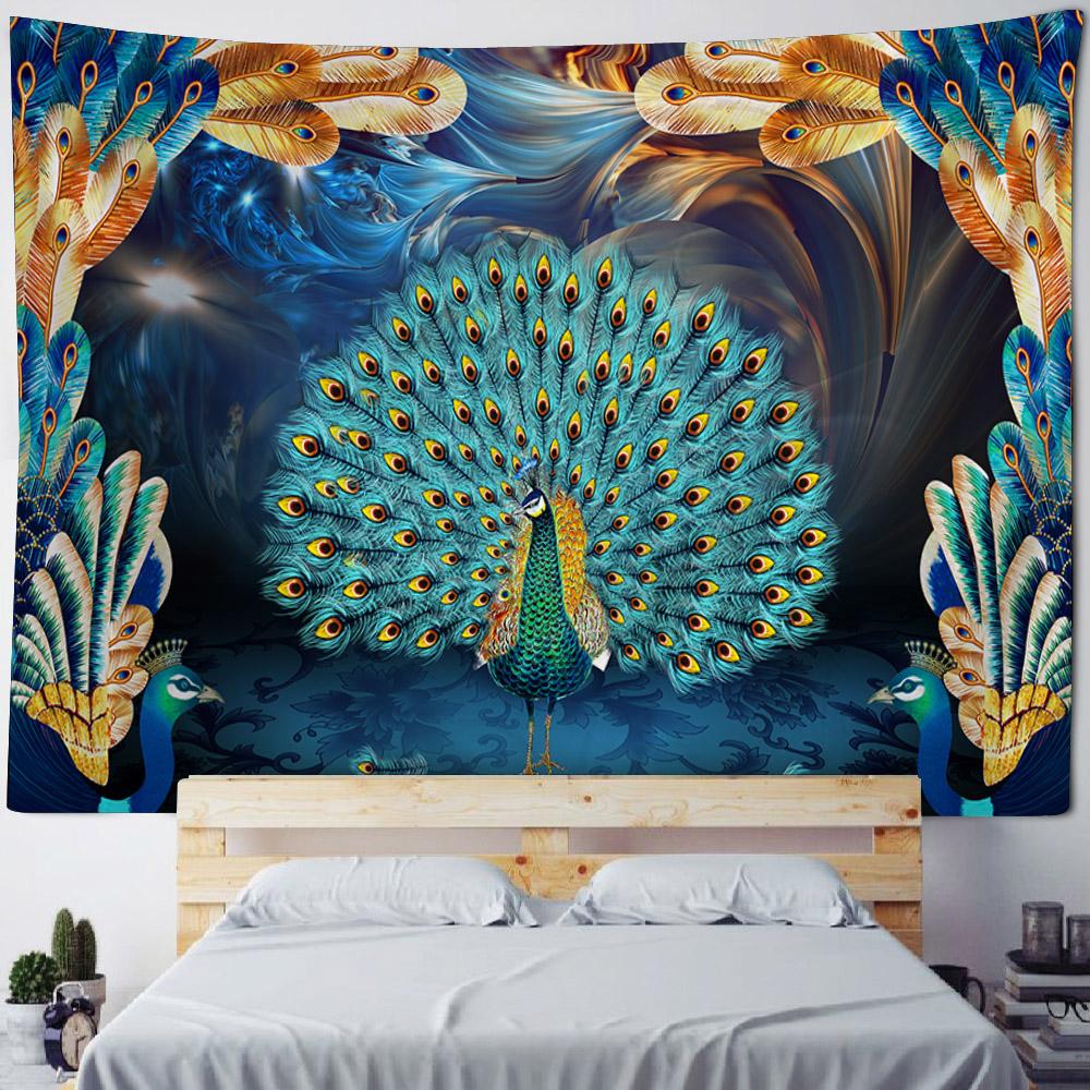 Настенный гобелен, павлины, цветы, леса, Богемия, эстетика, украшение комнаты, украшение стены, одеяла, постельное белье
