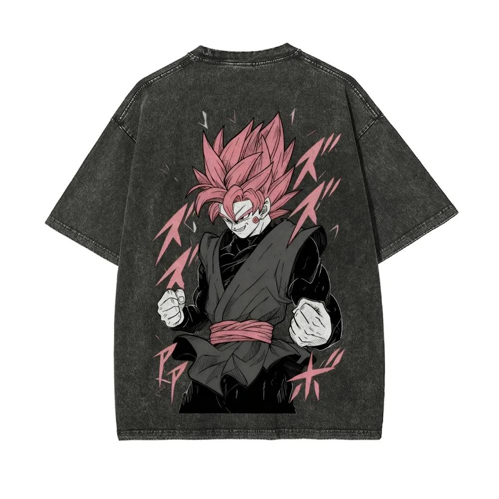 Dragon Ball Выстиранная Ретро Футболка с Коротким Рукавом Повседневная Летняя Одежда Мужская Удобная с Коротким Рукавом Половина Рукава Спортивная Популярный Топ
