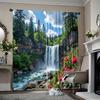 2pcs Scenic Waterfall Print Curtains - 3D Effect, Machine Washable Polyester, Blackout Panels with Vibrant Nature Design, Perfec