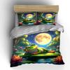 "Frog Relaxing Under Moonlight Scene" kid's and adults' bedroom decor, Exquisite three-piece bedding set gift
