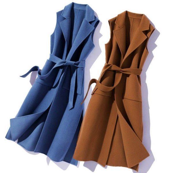 Autumn and Winter Korean Version of The Mid-length Sleeveless POLO Collar Vest Jacket Waist Temperament Casual Large Size Jacket