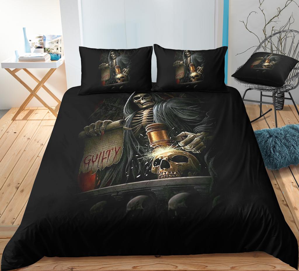 Комплект постельного белья с 3D черепом, постельное белье, чехол для постельного белья и наволочка, 2/3 шт., односпальная/двуспальная кровать, моющееся и быстросохнущее постельное белье