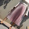 Women 11 Colors Satin Pleated Midi Skirt Elegant Elastic Waist Solid Color A-line Skirt