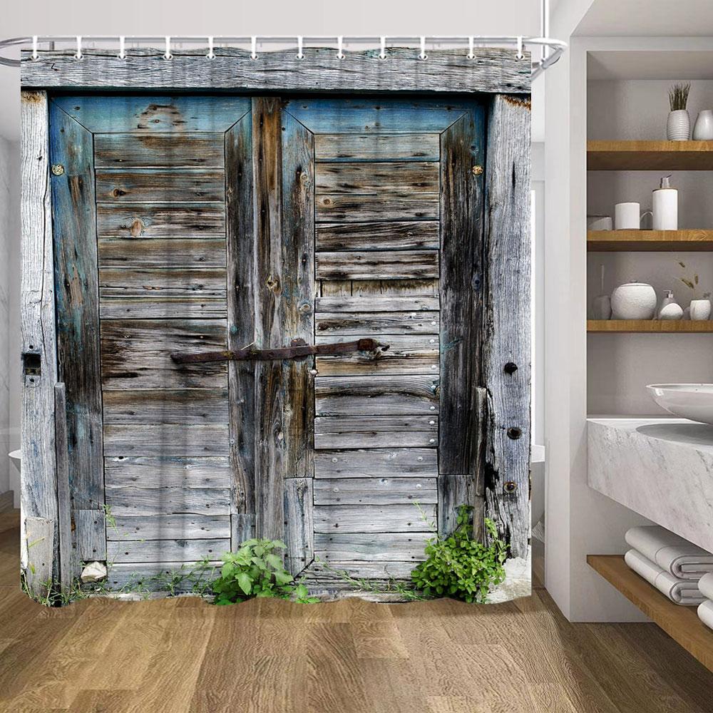 Ретро Деревянные Двери Набор Занавески для Душа Рустик Старый Винтажный Амбарная дверь Тканевые Занавески для Ванной Комнаты Фермерский Дом Декор для Ванной Экраны для Ванной Крючок