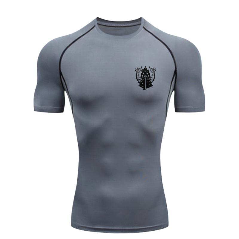 Men's Sports T Shirt Training Fitness Gym Jogging Running Workout Compression Shirt Black Knight Design