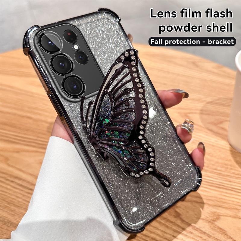 Gradient Glitter Butterfly Stand Case for Samsung S23 S24 Ultra S21 S22 Plus S23FE A52 A15 A55 A14 A34 A54 iPhone 16 15 14 13 12 11 Pro Max 15 14 Plus