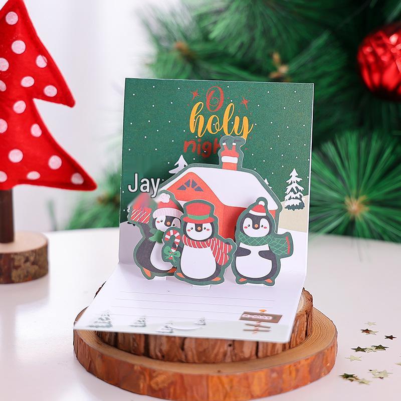 3D Christmas Pop-up Cartoon Greeting Card with Envelope - Christmas Eve Blessing Gift