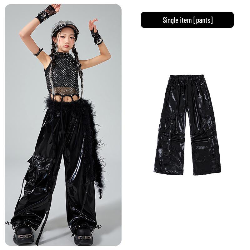 Серебряный кожаный костюм для джазового танца для девочек: Детский костюм для тренировок и стрит-дэнса для модных показов