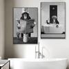 Funny Bathroom Monkey Poster Black and White Bathtub Animal Reading Newspaper Canvas Painting Wall Art Picture for Home Decor
