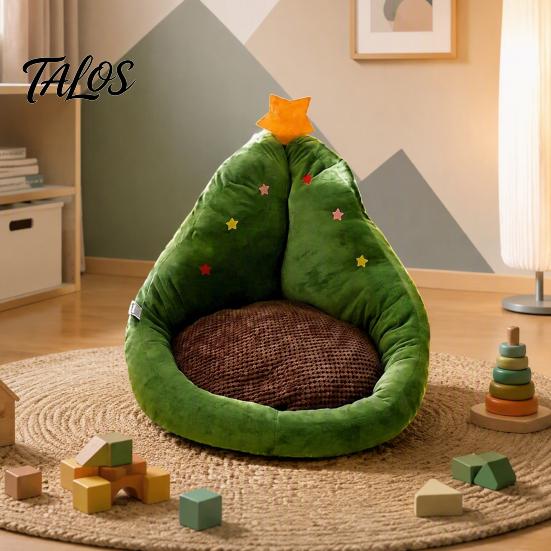 Christmas Sloth Cushion Tree Shaped Seat with Backrest, Soft Crystal Velvet Throw Decorative Star Topped Pillow Pillow, Comfortable Pad for