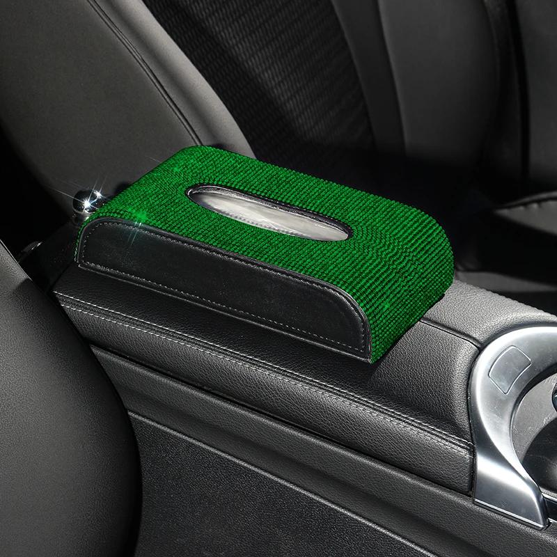 Блестящий кристальный автомобильный бокс для салфеток, роскошный из ПУ кожи, автоматический держатель для бумажного бокса, чехол-подставка, автомобильные аксессуары для дома и офиса